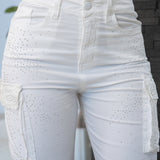 Pantalon Recto Con Brillo Y Encaje