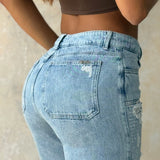 Jean Wide Leg Destroyed con Brillos