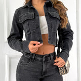 Chaqueta Denim Negra con Bolsillos