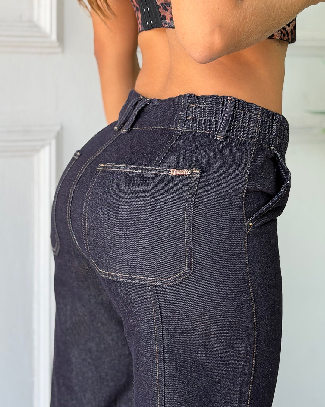 Jean Wide Leg Resortado Azul Oscuro