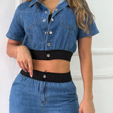 Chaleco Cropped Denim Con Pretina Elastica
