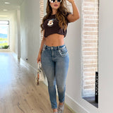 Jean Skinny Azul Claro con Cadena y Apliques Metálicos